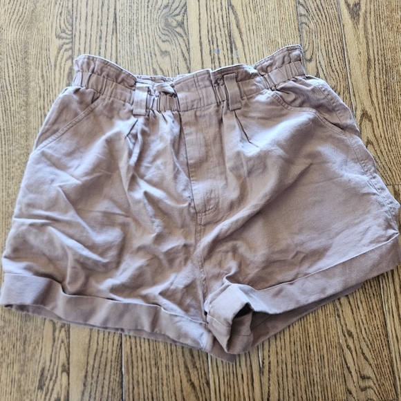 Apiece Apart High Waist Taupe Shorts L Linen And Cotton - Picture 1 of 3